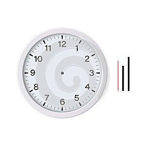 White blank round clock face with hour, minute and second hands isolated